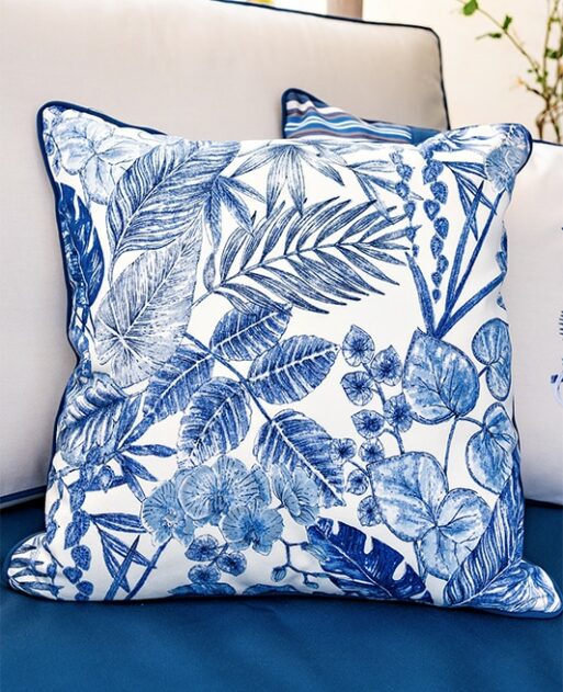 Blue Foliage Elegance Outdoor Cushion