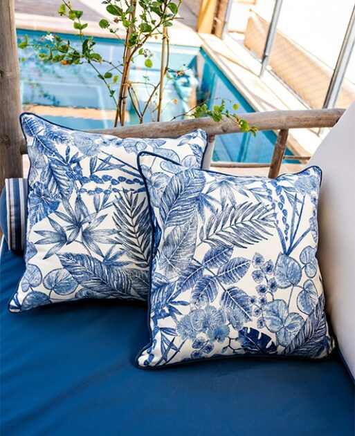 Blue Foliage Elegance Twin Cushion Set