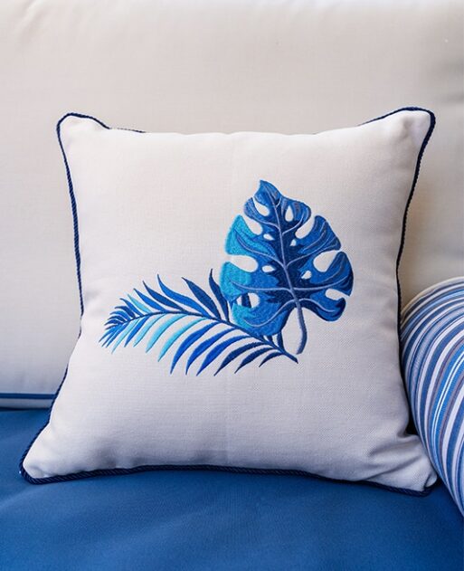 Palm Breeze Embroidered Cushion