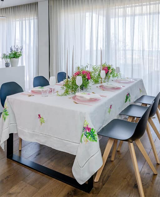 Tropical Opulence Hemstitch Linen Tablecloth 160*300 cm