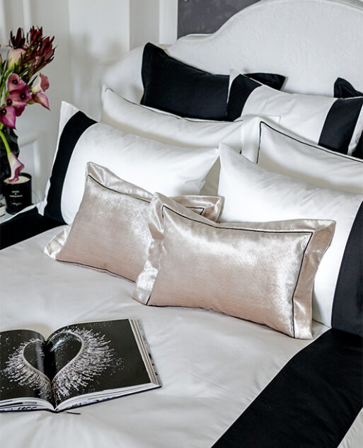 Velvet Decorative Pillows – Beige with Black Trim - Image 4