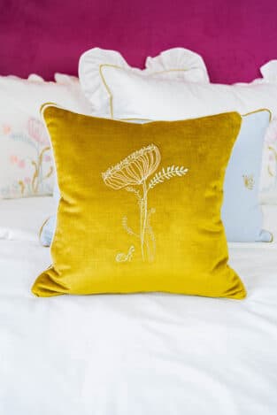 Golden Bloom Velvet Cushion